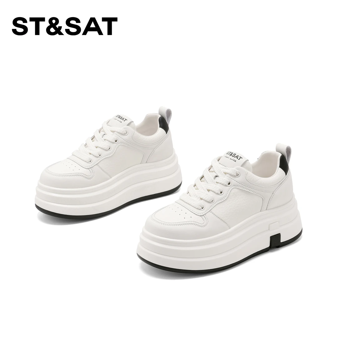 St&Sat/星期六尚百搭增高休闲鞋2025新款学院风厚底小白鞋女