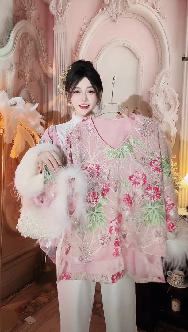 【崔】W0241国风宽松型棉服加绒重工刺绣冬款盘扣女装秋冬绣花流苏