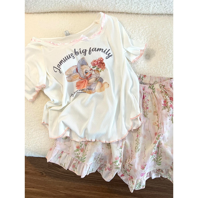 【花卉小兔子】韩系田园风甜美睡衣女夏季爆款短袖短裤家居服两件套