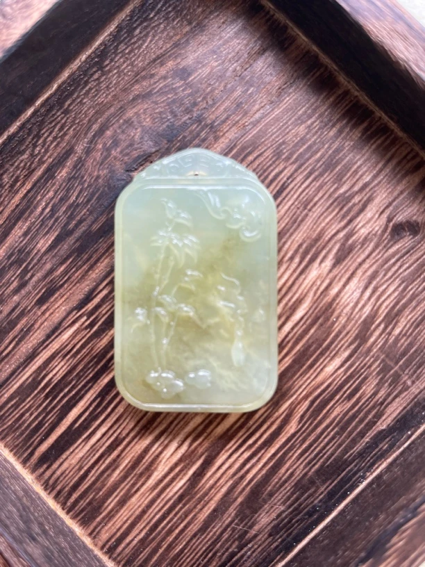 岫玉竹报平安吊坠 竹子吊坠