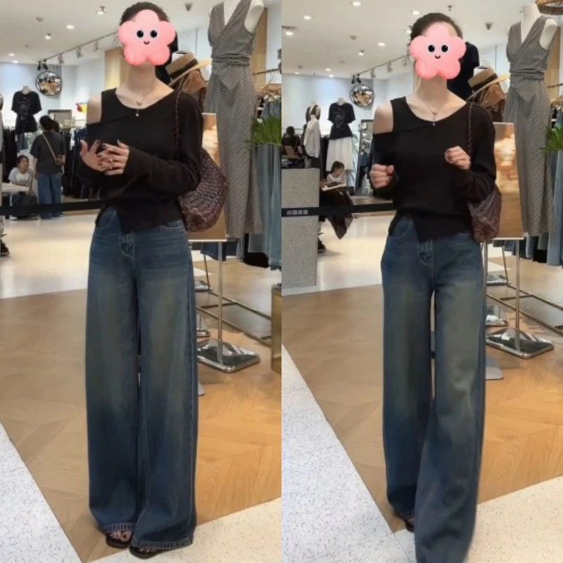 高级感斜肩开叉收腰长袖罩衫2025秋季新款设计感小众背心两件套女