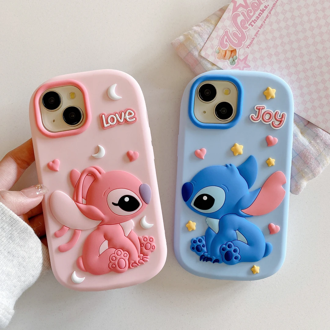 苹果|情侣闺蜜软萌卡通史迪仔适用iPhone16立体硅胶手机壳