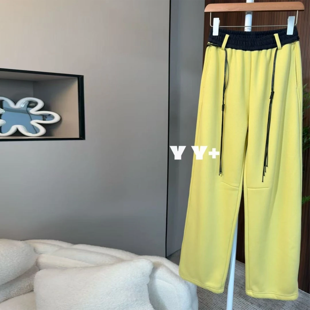 百搭拼色直筒裤可缩脚口高腰时尚针织裤春季秋冬高弹加绒