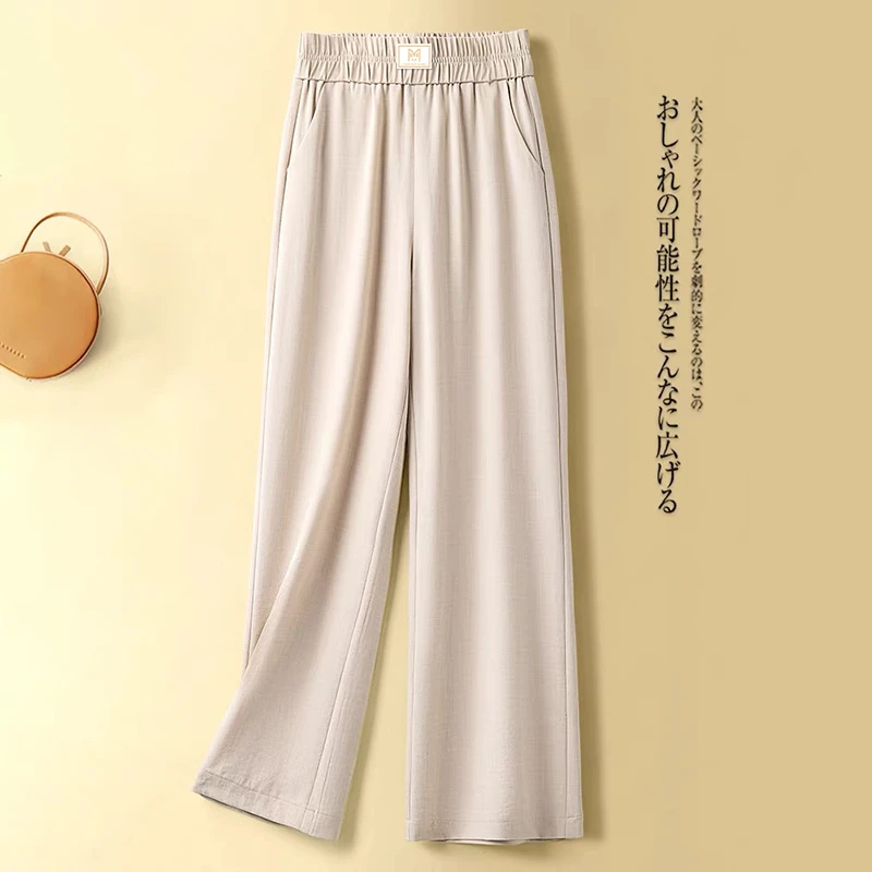 妈妈冰丝阔腿裤女2025夏季休闲新款窄版高腰中年宽松九分薄款筒裤