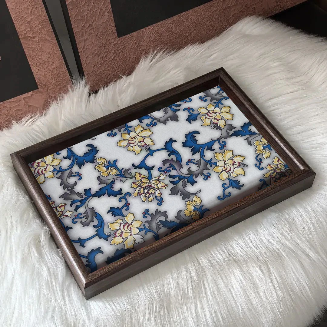 青花瓷复古手工摆件托盘玄关客厅创意置物盘珠宝首饰零食家用收纳