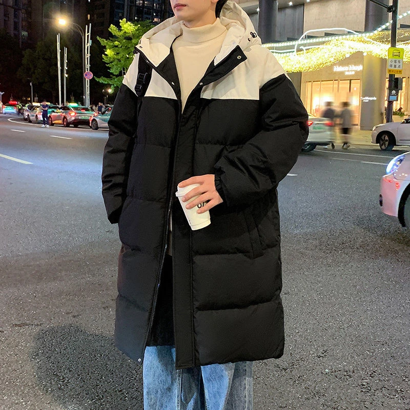 长款纯色服男冬季新款连帽过膝保暖加厚棉衣情侣外套
