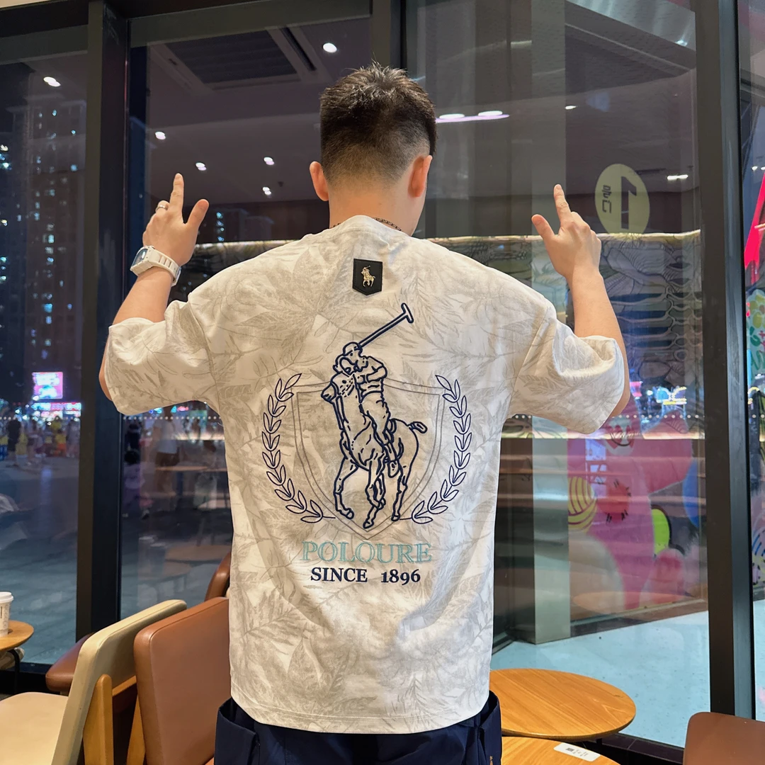 探戈服饰【刺绣战马字母t恤】2025夏季短袖潮牌百搭重工透气男女t恤