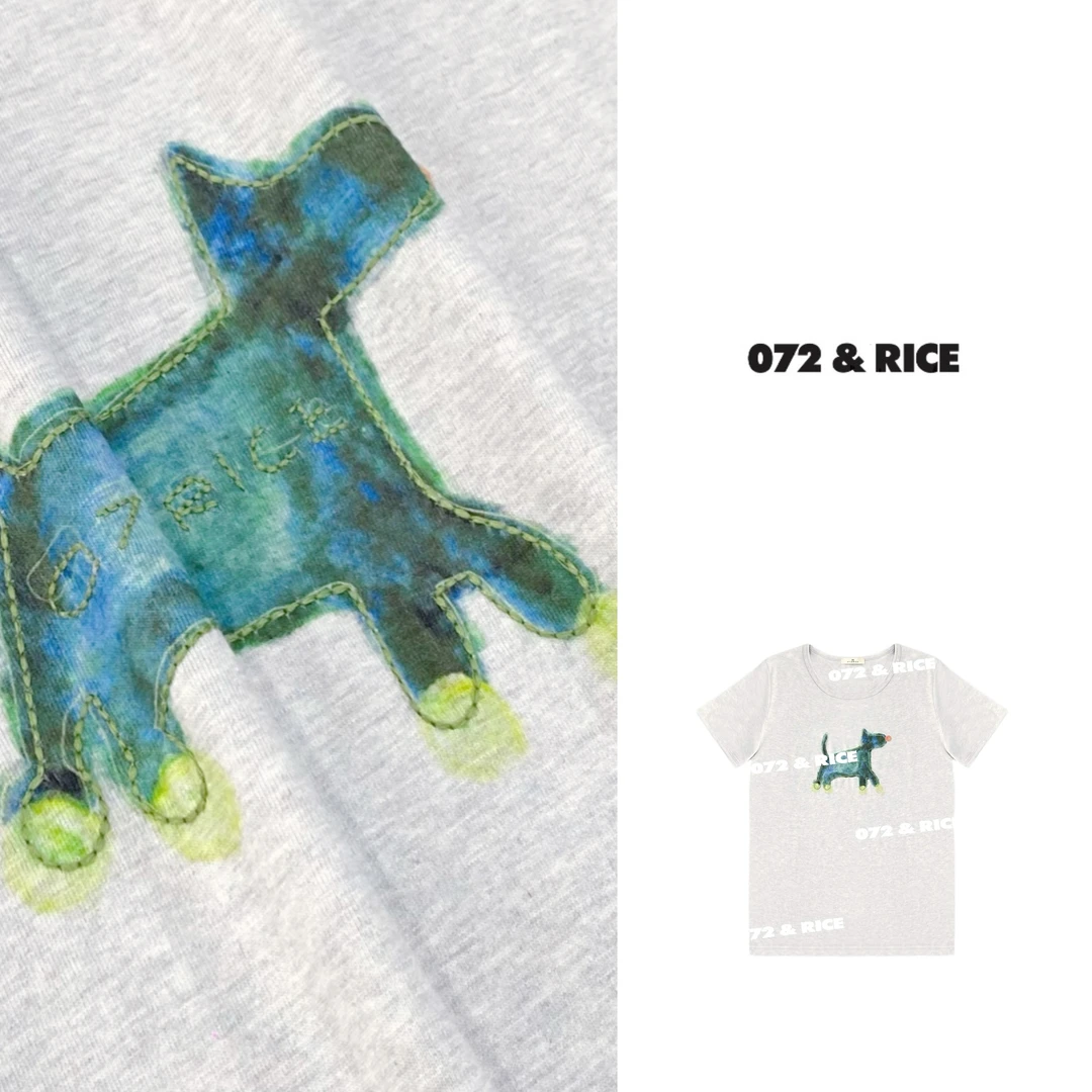 072 & RICE【薄荷狗】100纯棉 夏季休闲圆领短袖T恤 32NB367Z*