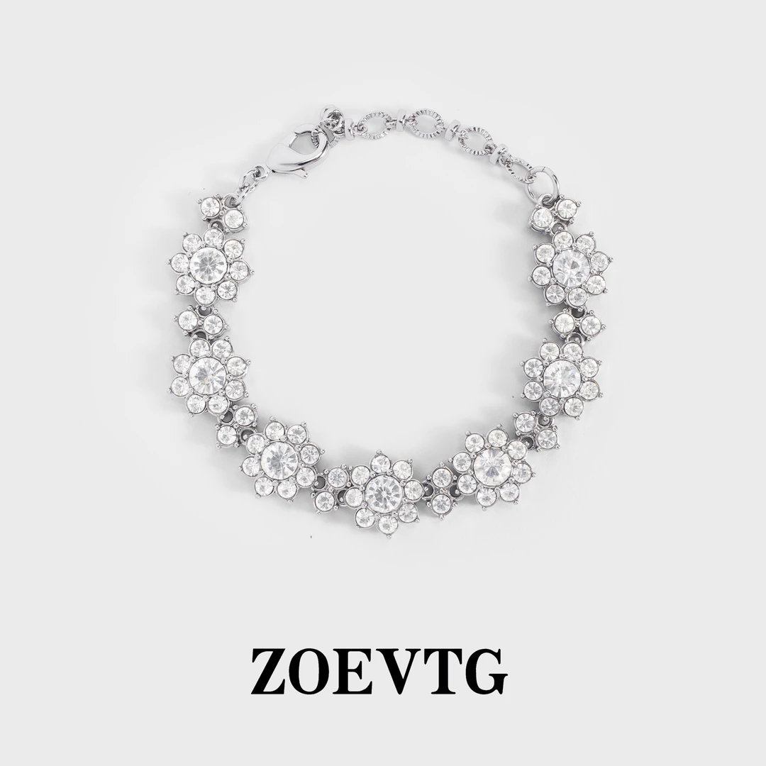 镀K金 手链 全钻太阳花】后花园系列中古法式镶嵌vintage手链1079