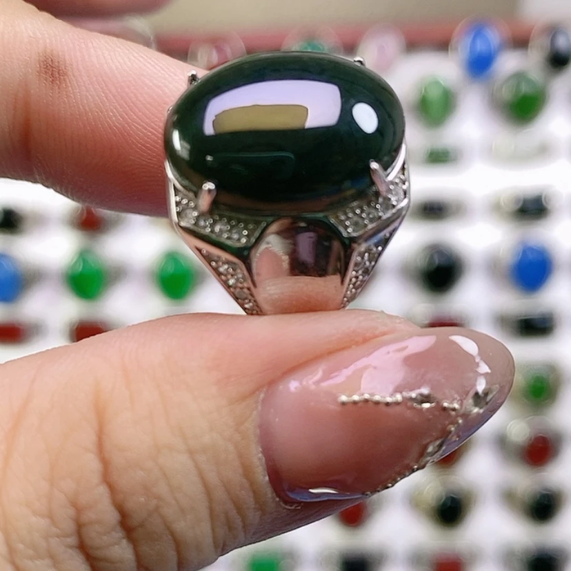 【闪购商品】银S925镶嵌戒指和田玉