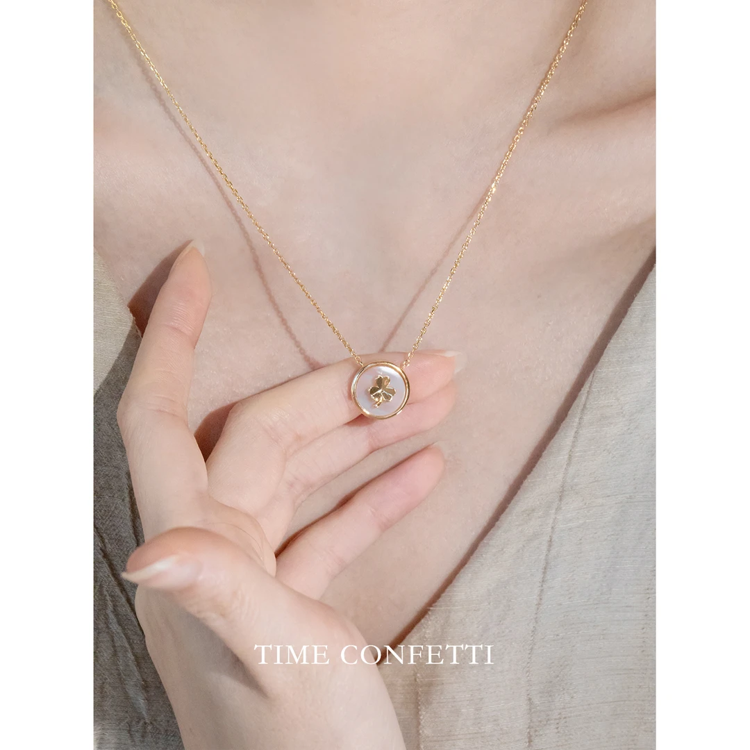 黄铜项链 镀K金【孙二娘】三叶草贝壳气质法式吊坠项链TC 10232