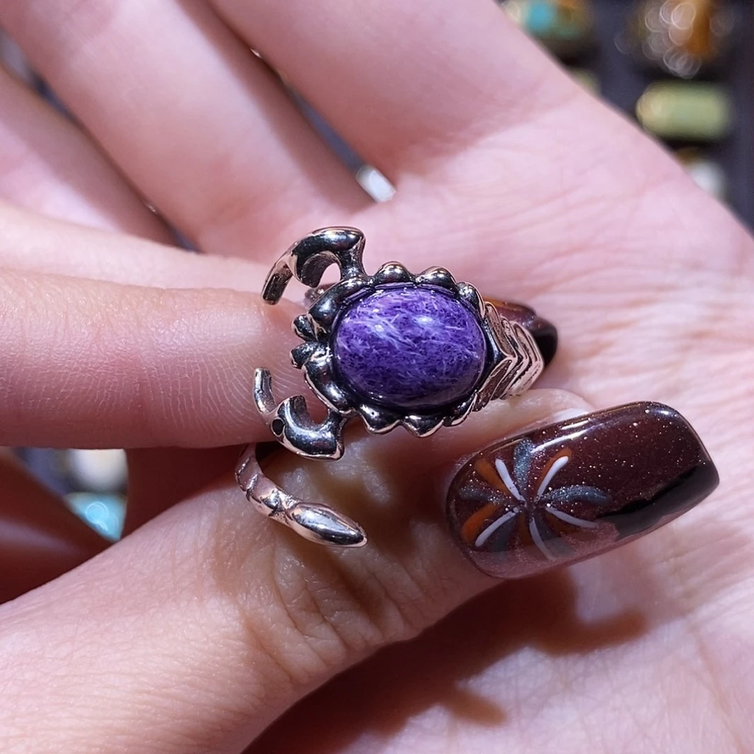 查罗石（紫龙晶）戒指银S925镶嵌园**人戒指