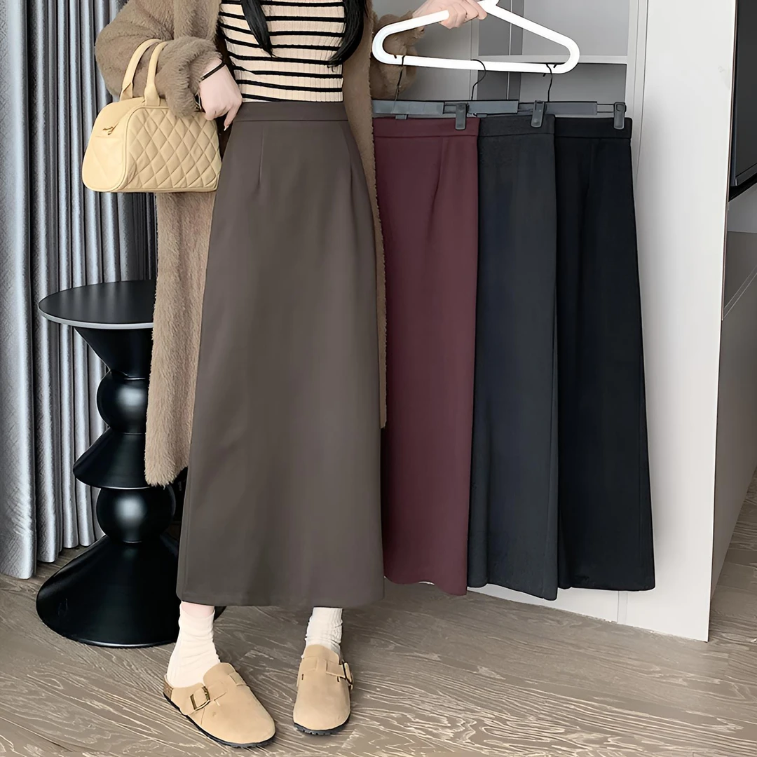 大码不开叉毛呢半身裙长裙2024秋冬款90CM高腰A字包臀高个子裙子