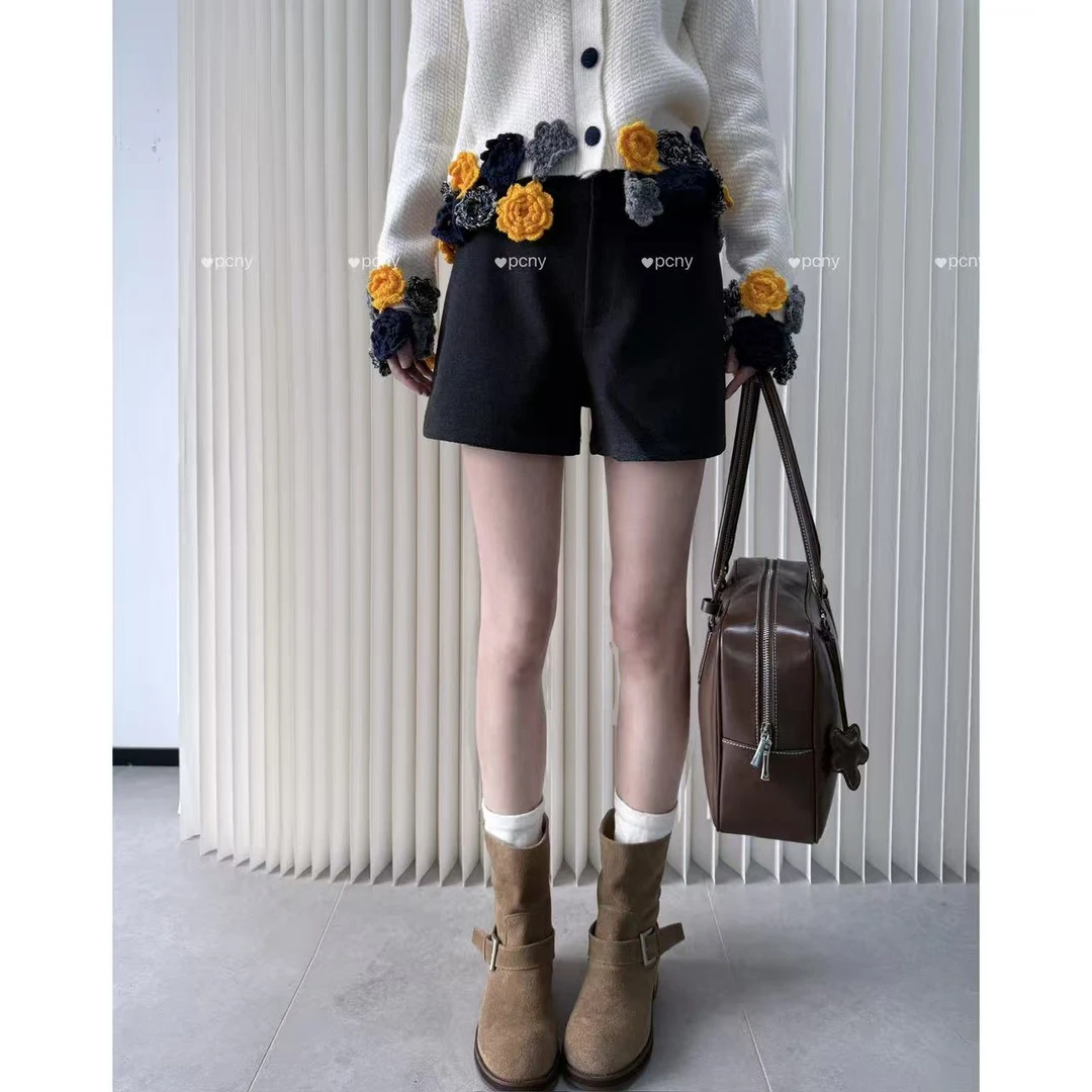 PCNY「超A短裤」不理理冬季新款小众女装高腰休闲修身辣妹A字型短裤