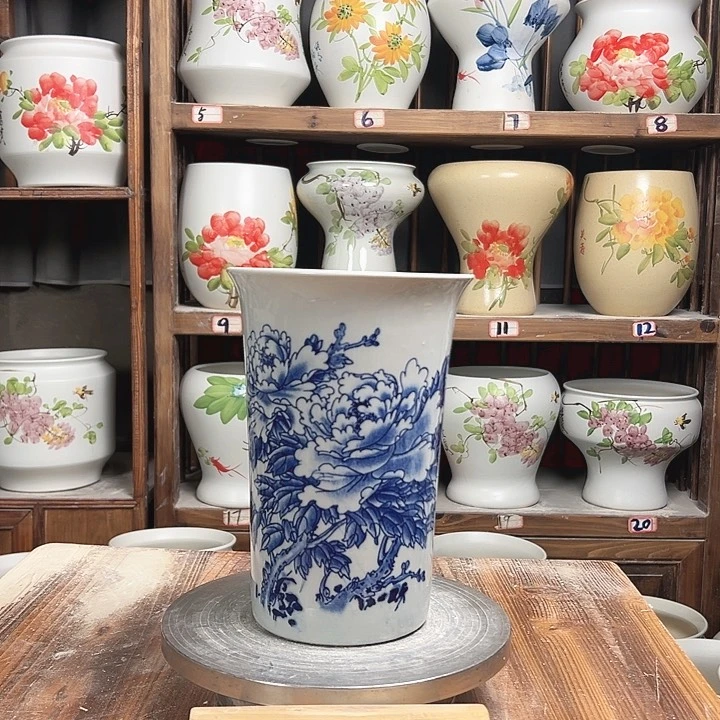 摆件兰花盆青花牡丹新款陶瓷陶瓷