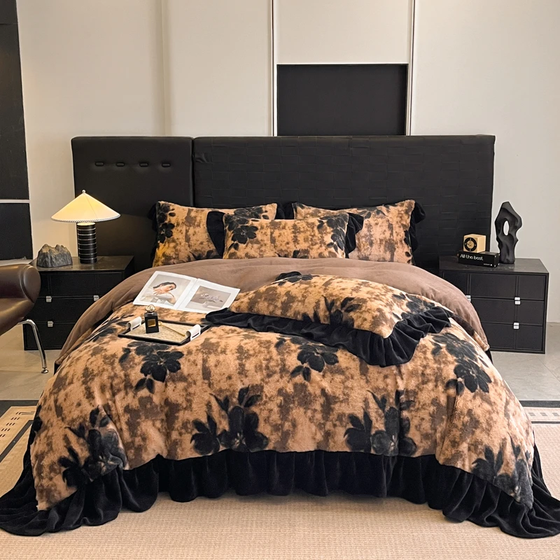 床上轻奢牛奶绒四件套加厚床盖款加绒被套加绒四件套牛奶绒双面绒