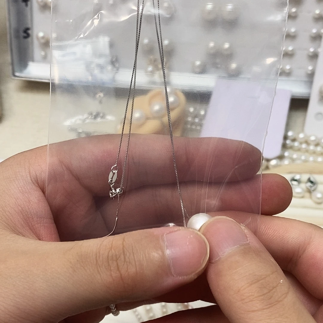 银S925镶嵌银盒子链加围珠淡水珍珠