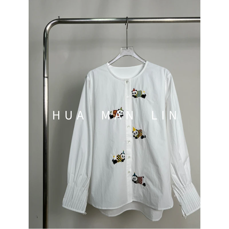 【花滿林】圆领重工刺绣熊猫袖口打条匹马棉上衣257539