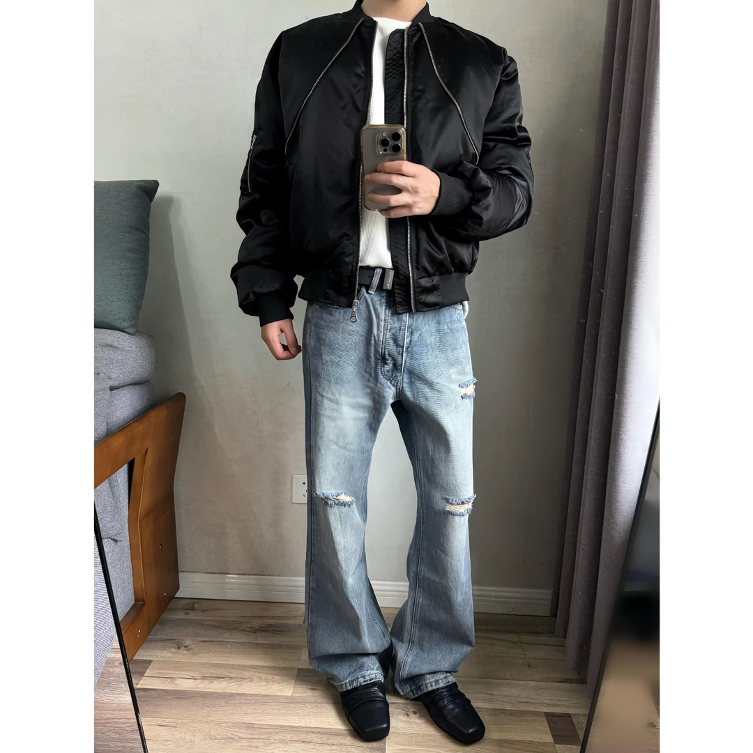 美食雅奢红内拉链bomber棉服飞行夹克男重磅自发热填充棉ma1外套