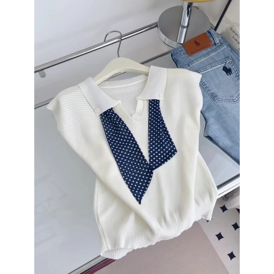 韩系Polo领针织冰丝坎肩马甲背心女2025夏季新款显瘦百搭正肩上衣