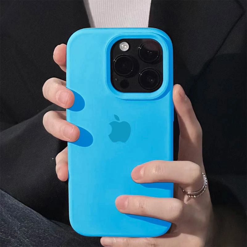 ins蓝色液态硅胶手机壳适用于iphone15promax大孔14/13/12/11防摔