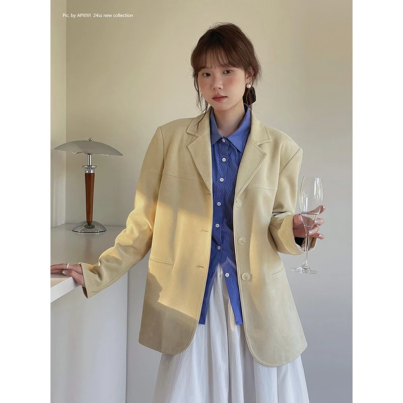 有风YFeeling法式通勤仿麂皮绒西装外套新款西服上衣
