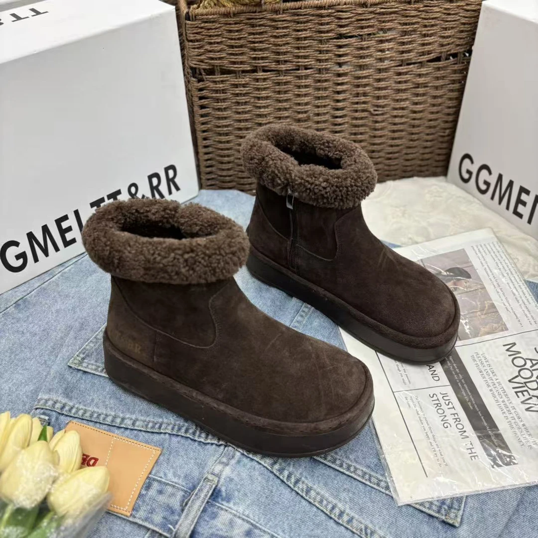 2025秋冬新款真皮厚底增高加绒百搭休闲阔腿裤必备鞋雪地靴勃肯鞋