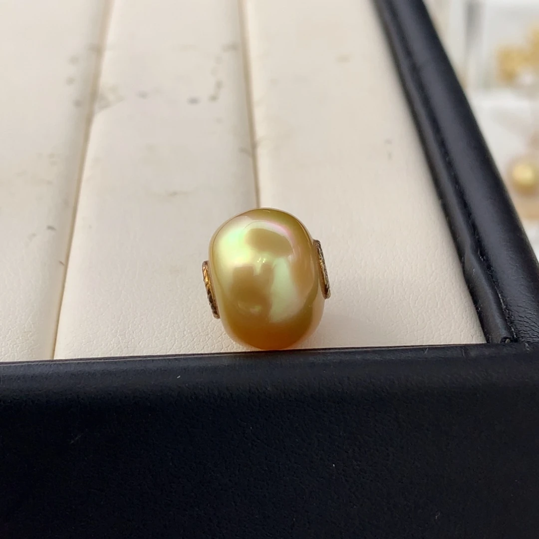 银S925镶嵌颈饰海水珍珠14.3mm彩虹浓茶金