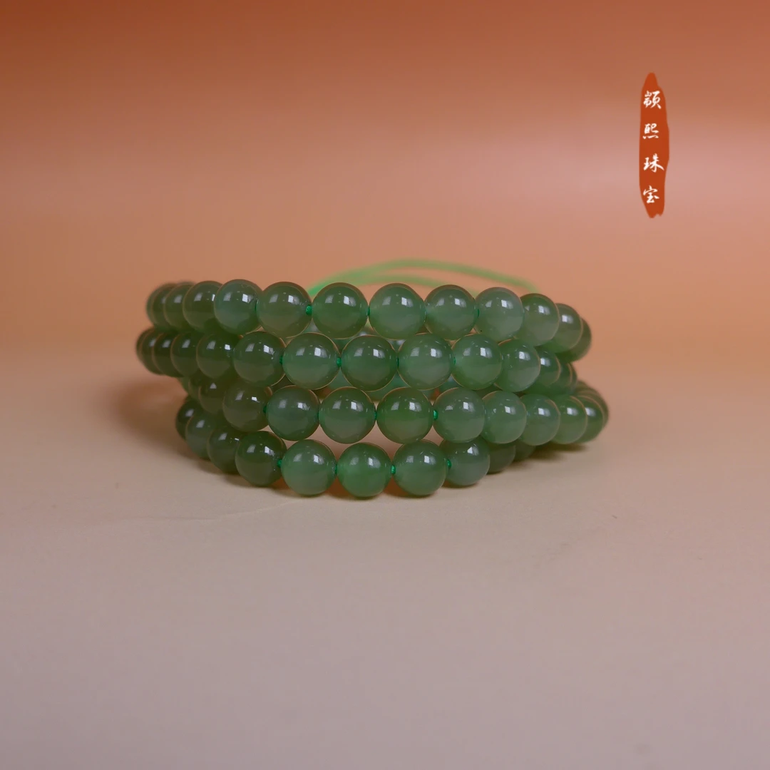 和田玉苹果绿多圈6mm手串时尚女士长链百搭气质
