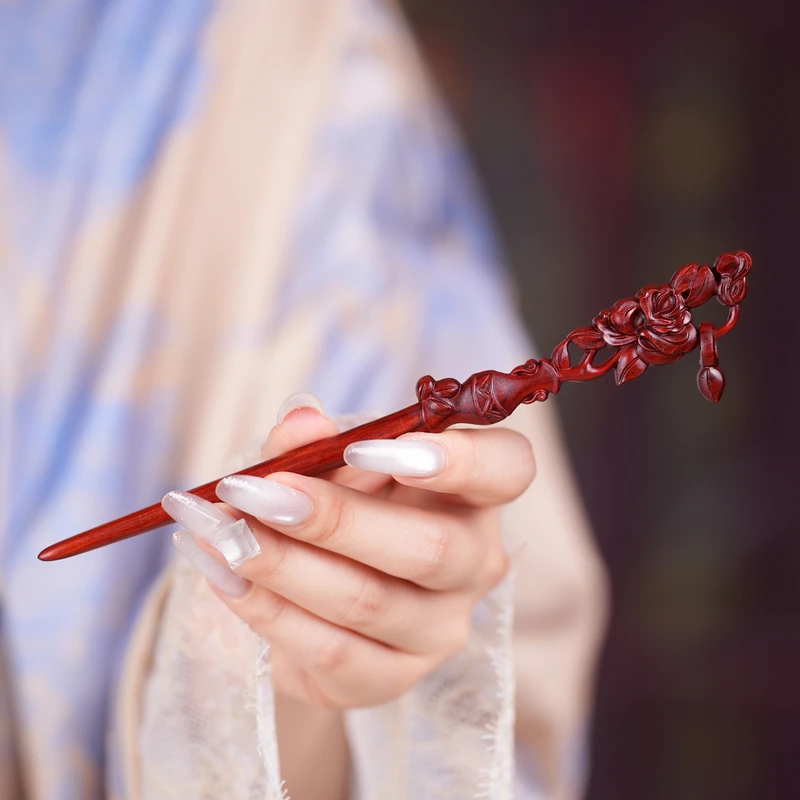 创意新中式小花瓶发簪古典日常檀木簪子女汉服发饰挽发头饰高级感