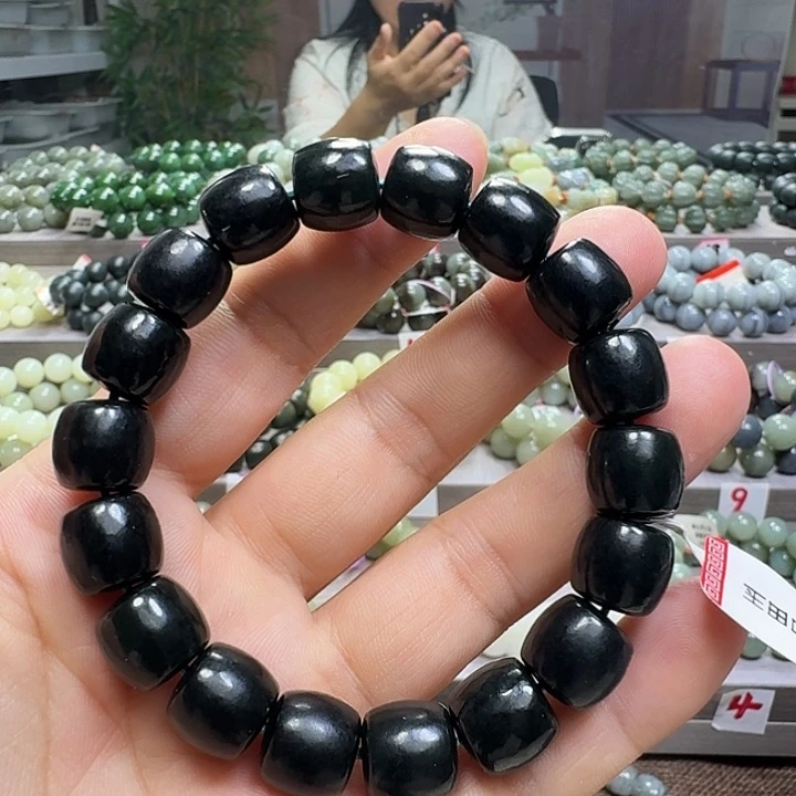 手链未镶嵌和田玉新疆黑青直切卡12