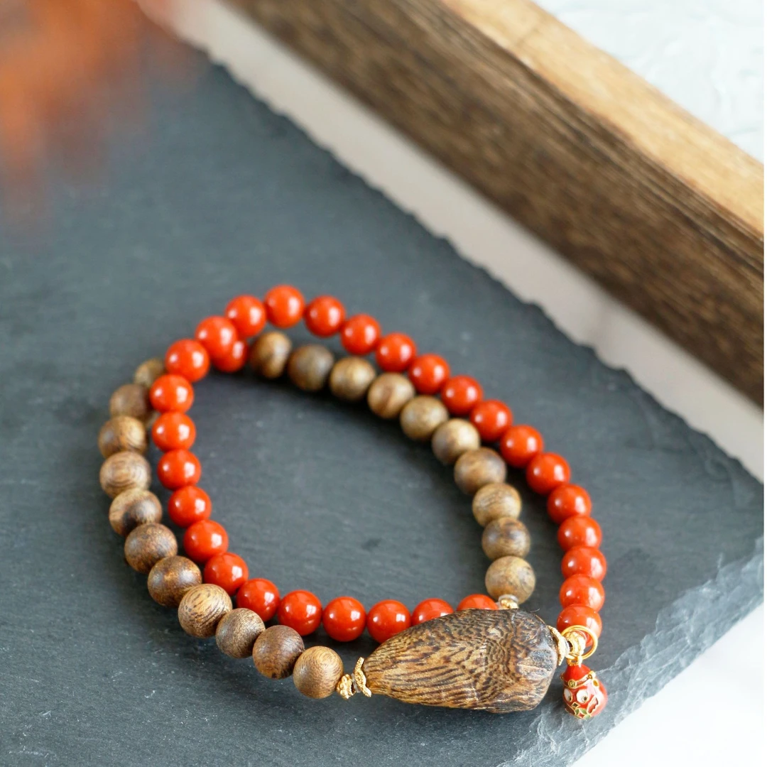 莺歌绿奇楠沉香 满色柿子红0.6cm  多样性发其一