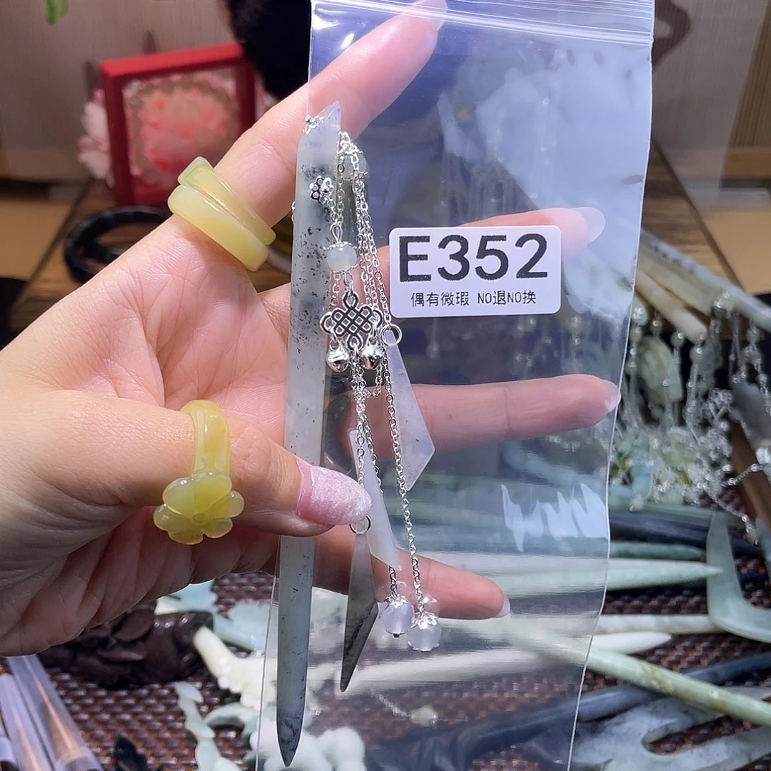 蛇纹石玉发饰银S925镀金镶嵌董***谢