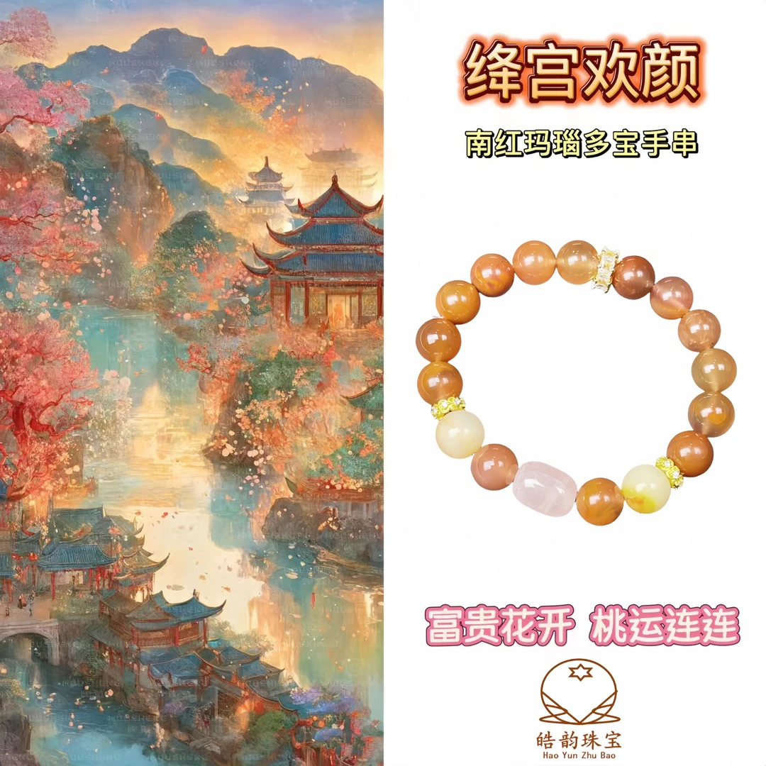 绛宫欢颜-9-10mm玛瑙多宝手串南红女款甜美风