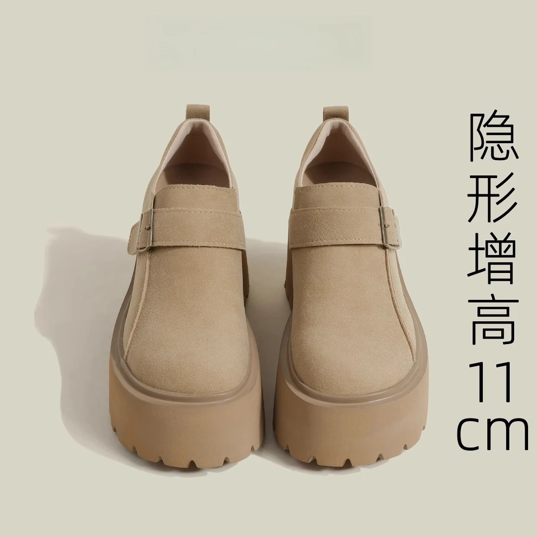 11CM小个子百搭厚底乐福鞋女款2025年新款真皮全包勃肯鞋小码3233
