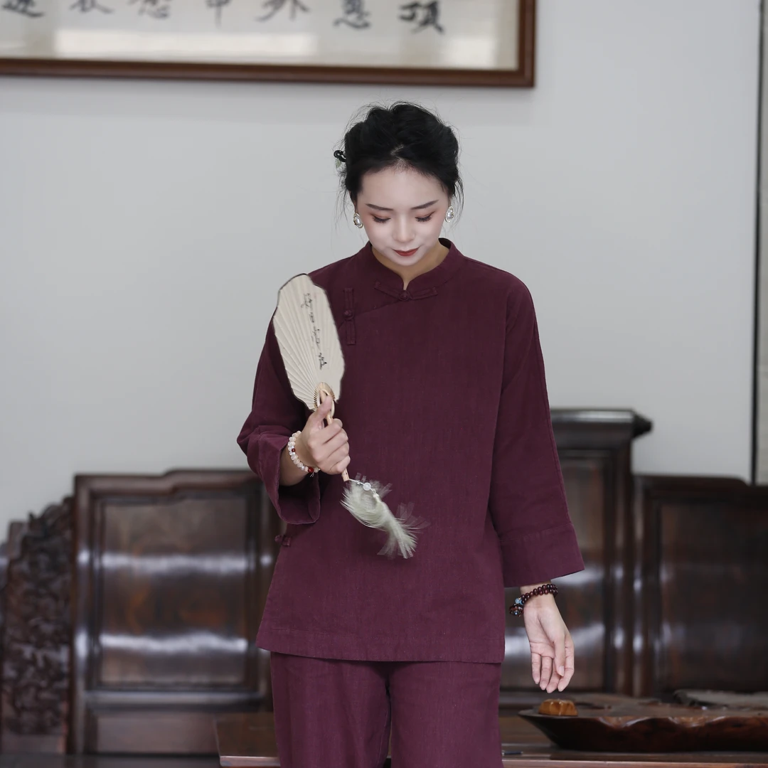 如素慢衣苎麻棉禅意复古长袖衬衫36538