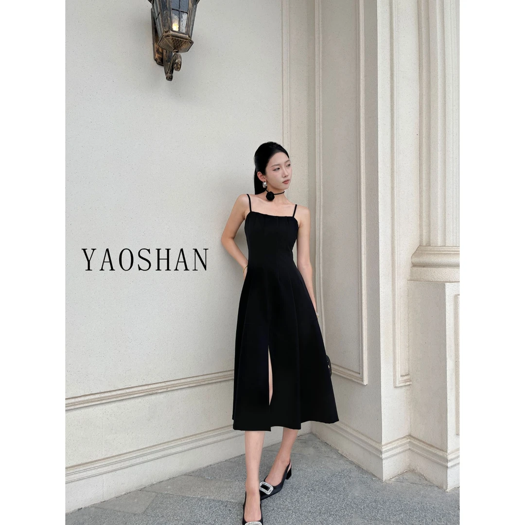 垚山【赫本风】 再生尼龙法式气质收腰显瘦黑色连衣裙（小个子可穿）