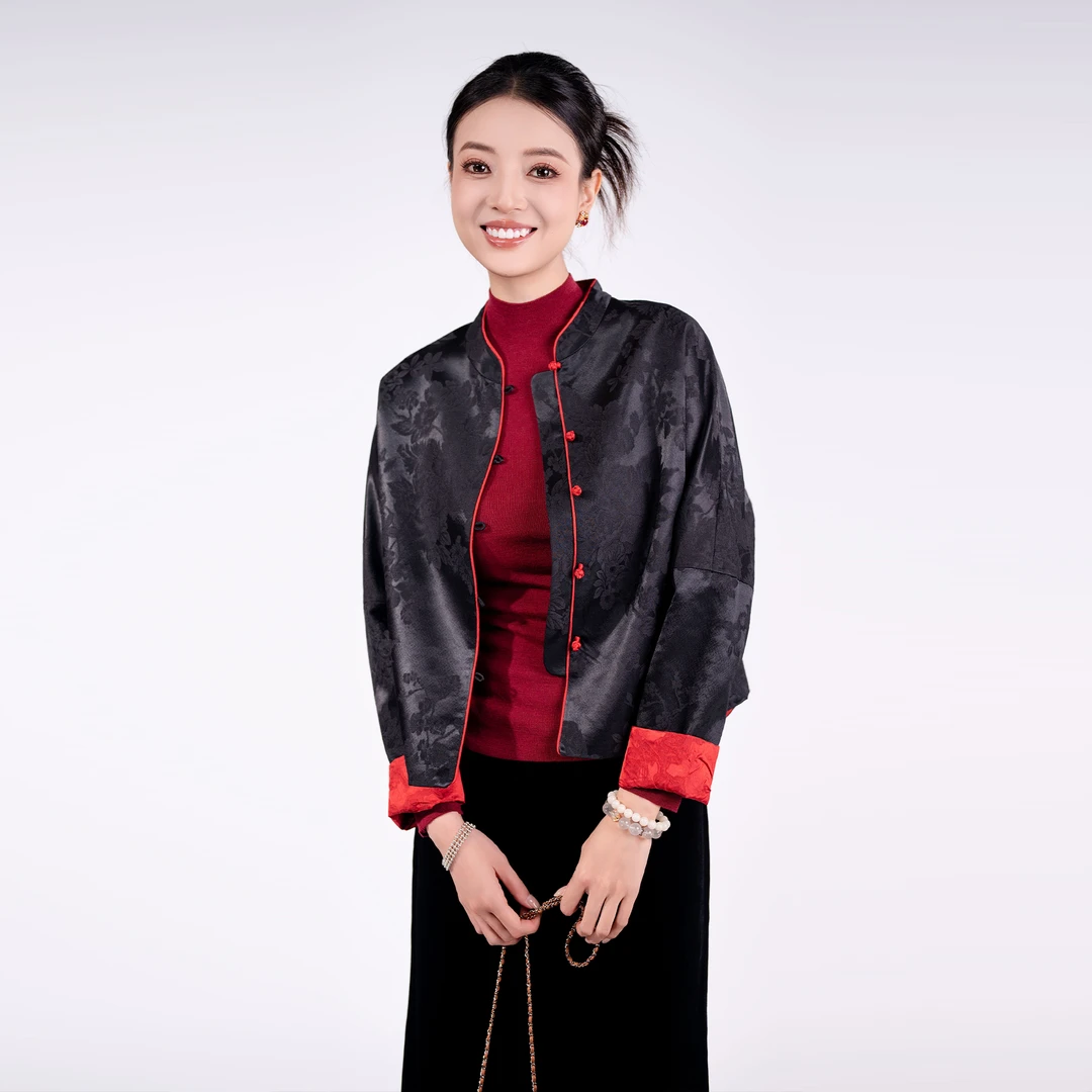 玉家人品牌正品【勐醒】原创设计新中式傣装真丝羊毛玫红色外套女秋