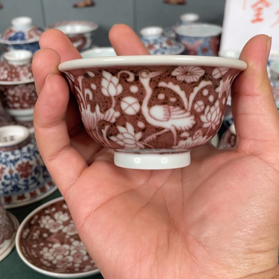 瓷片经**限空谷元坊原矿釉里红纯手工手绘