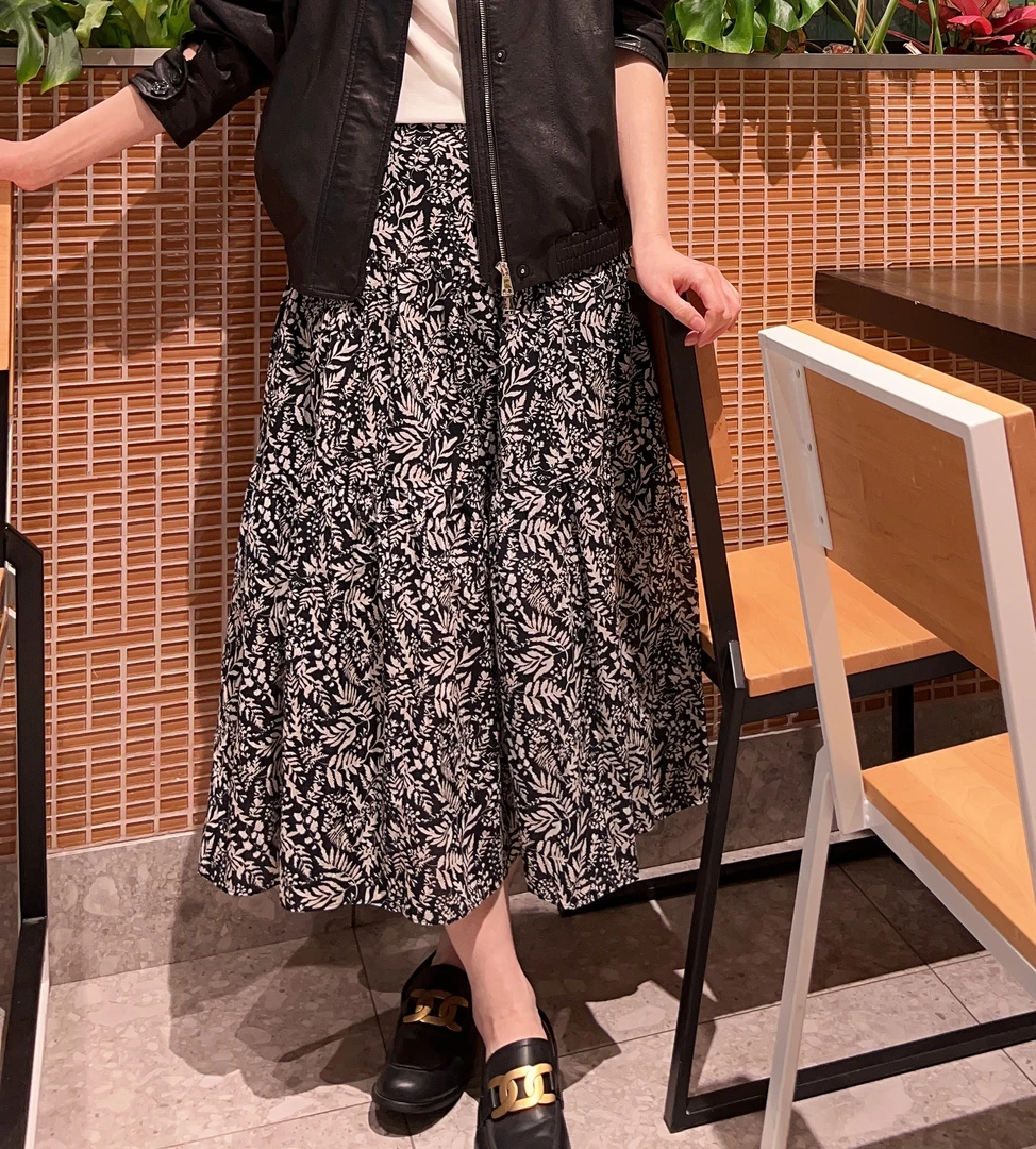 晓夏自制 "浪漫半裙" 法式复古棕榈叶印花高腰百搭中长A字半身裙