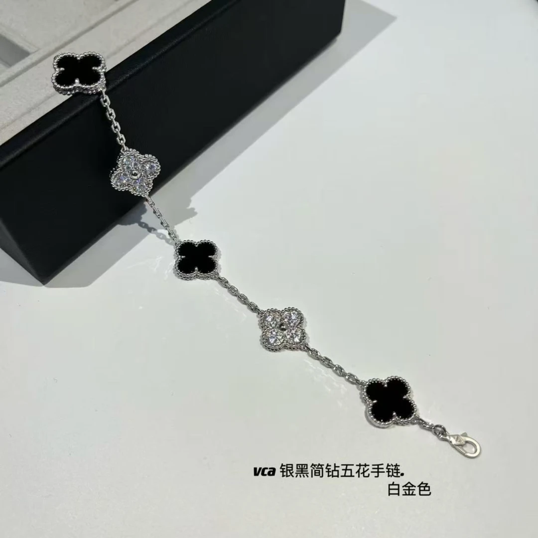 合金手链 镀K金高奢四叶草手链项链耳钉全套精美气质精致简约