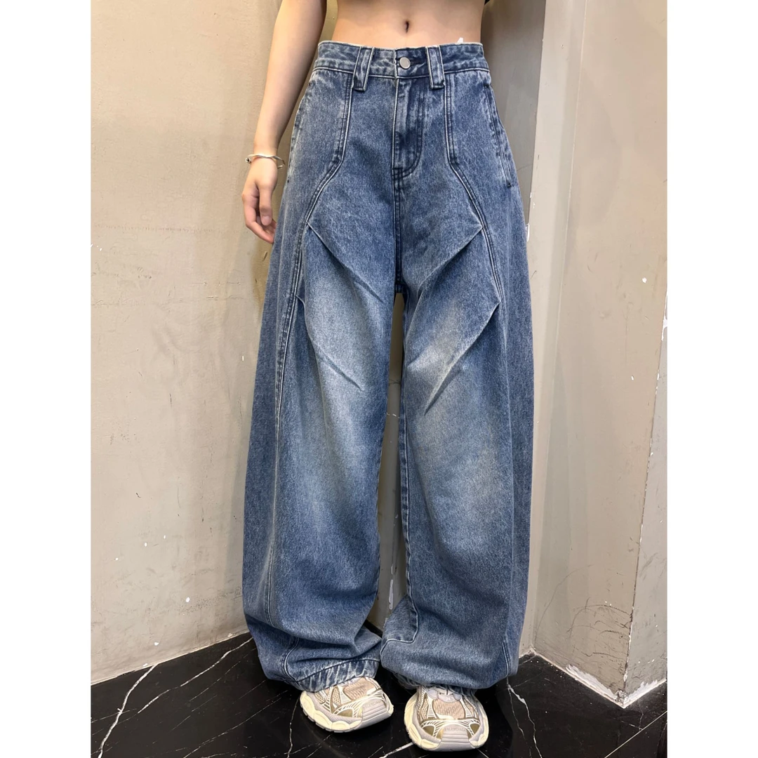 范范与凡凡【重工解构】美式复古解构弯刀牛仔夏季街头廓形拖地裤