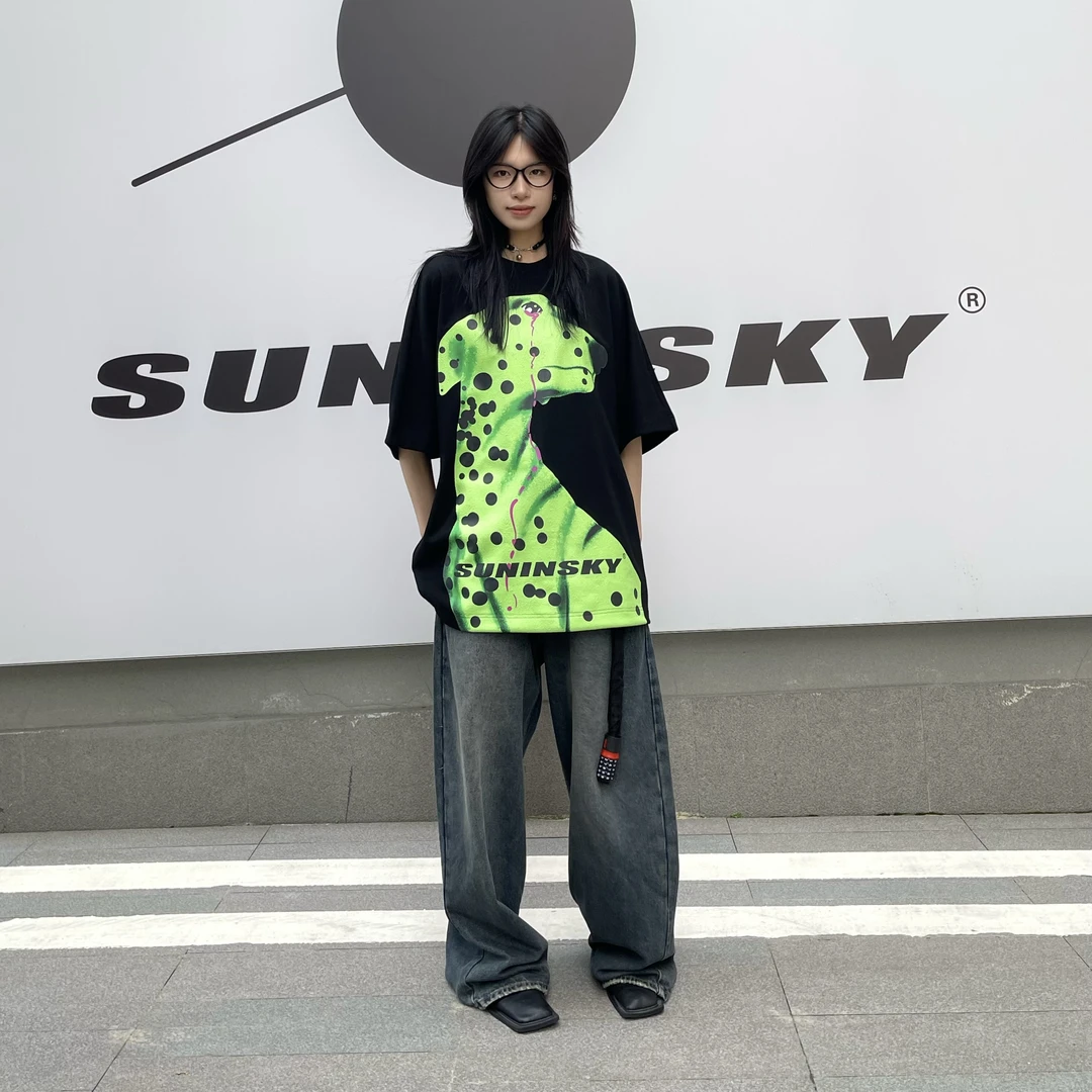 流泪斑点狗印花宽松显瘦T恤美式休闲夏季-S2406025