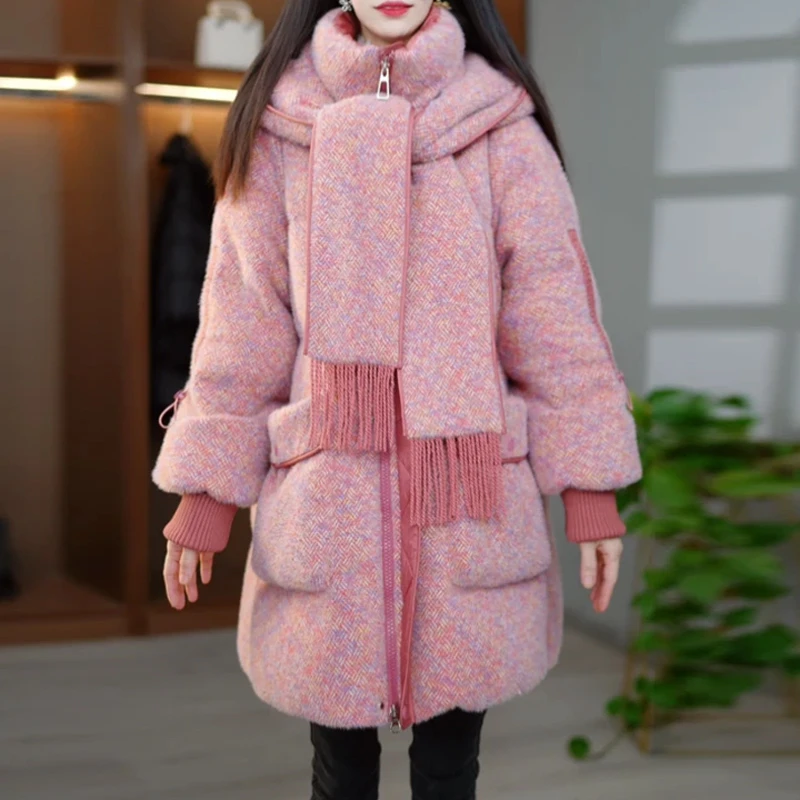 霖优【粉黛花灵】时尚棉服中长款外套2025冬季保暖高档减龄显瘦女装
