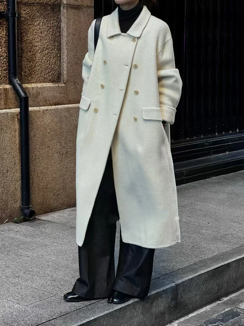 中长款韩版双面呢风衣外套双排扣气质秋冬毛呢