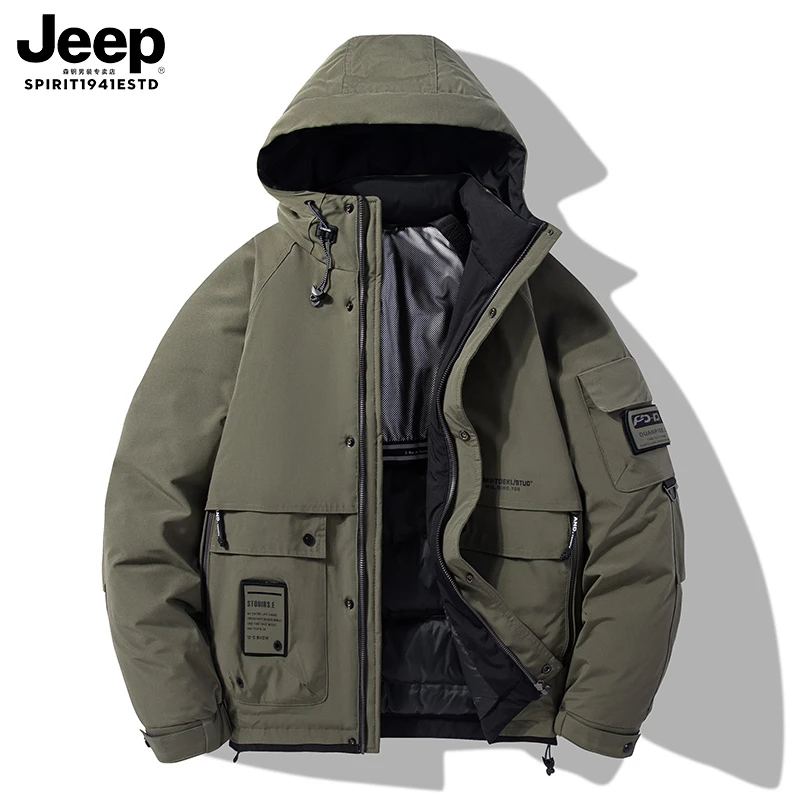 JEEPSPIRIT吉普秋冬款男士连帽羽绒服潮牌时尚高端加厚保暖外套男
