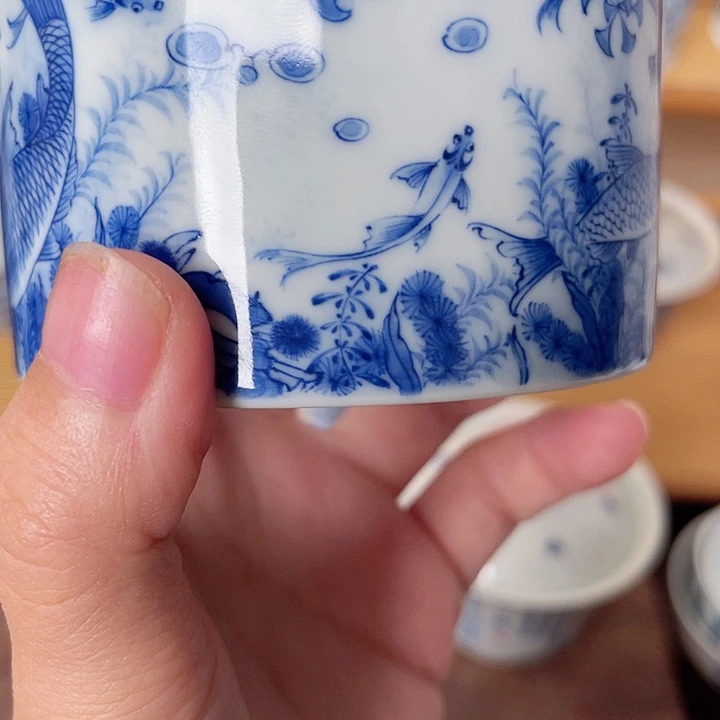 五****福利书法手绘青花鱼藻