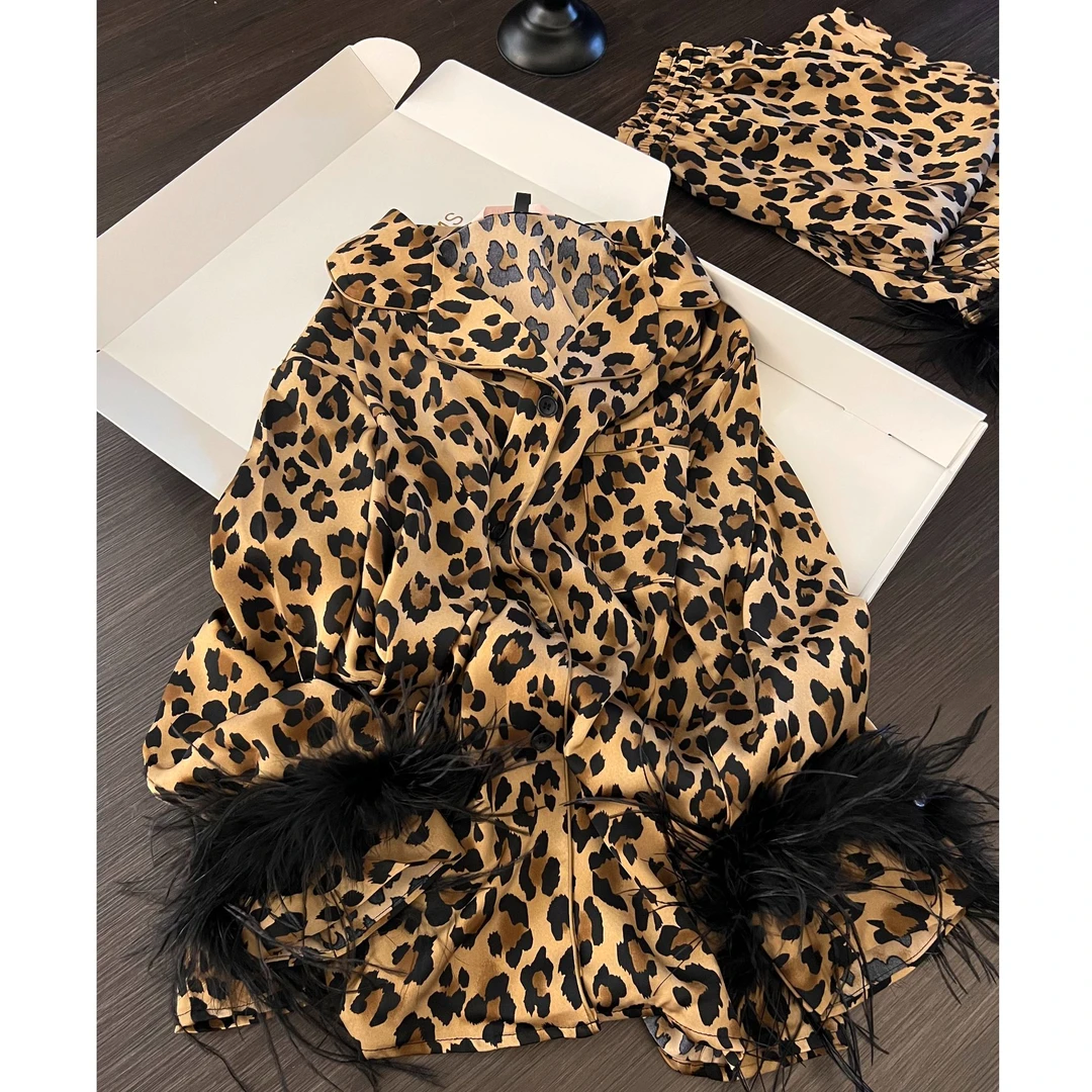 美式轻奢辣妹仙羽冰丝睡衣女早秋爆款美拉德色系修身慵懒风居家服