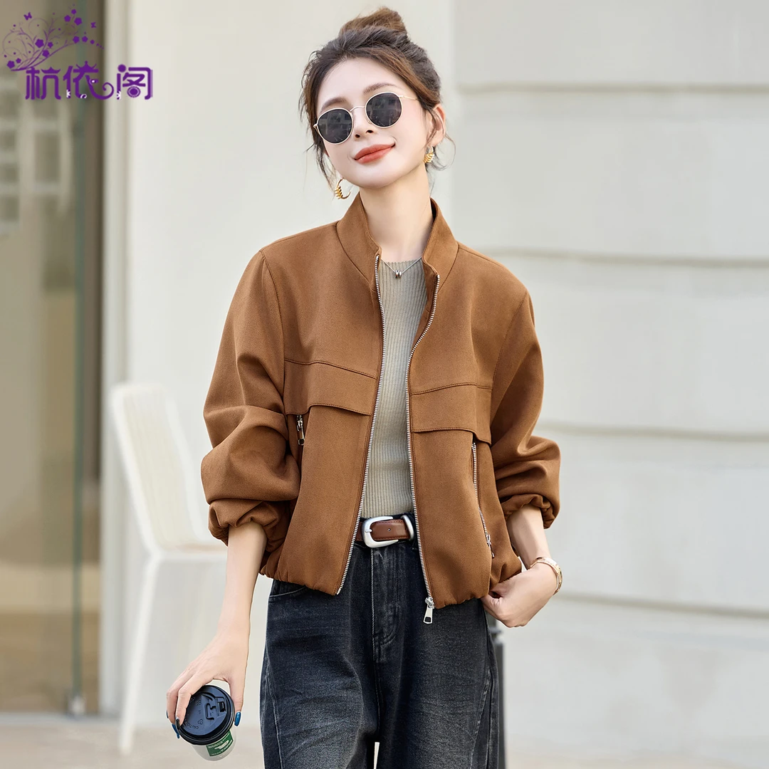 麂皮绒外套女短款2025秋冬季新款美拉德复古宽松休闲百搭夹克上衣