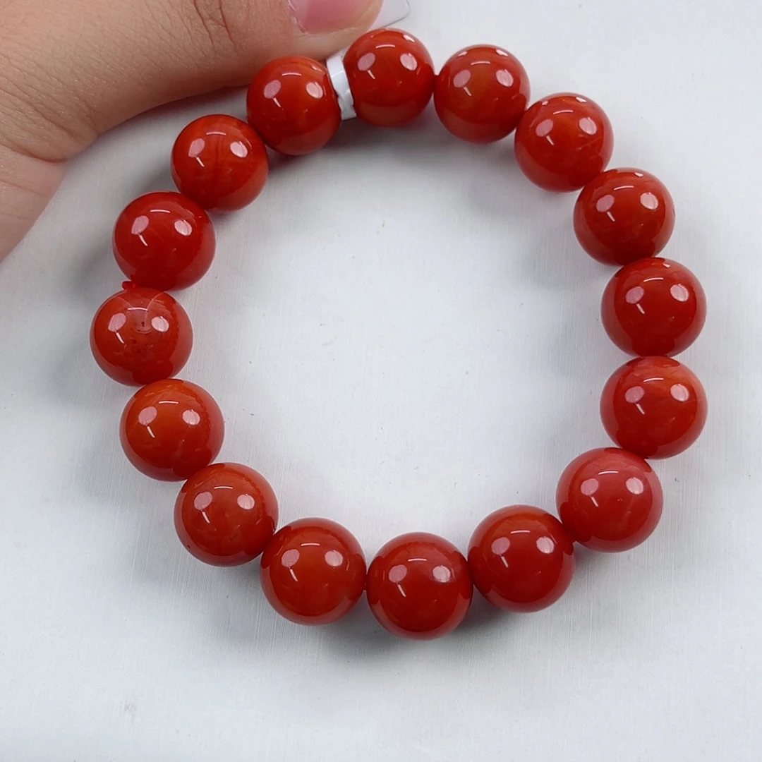十***，未镶嵌瓦西锦红双色圆珠单圈13mm南红玛瑙